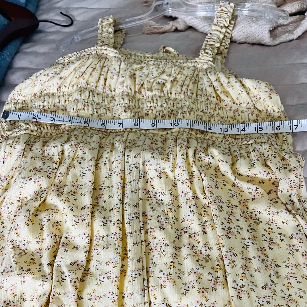Yellow Floral Smocked ruffle Midi Dress Bridgerton style Size XL - Picture 14 of 15
